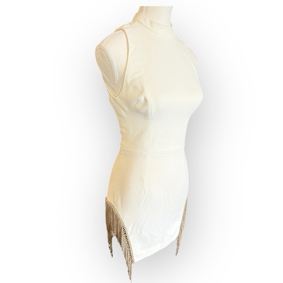 HOUSE OF CB Charlize White Crystal Fringe Mini Dress XS Bridal Holiday - Picture 3 of 13